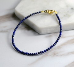 Faceted Lapis Lazuli Round Beads Bracelet