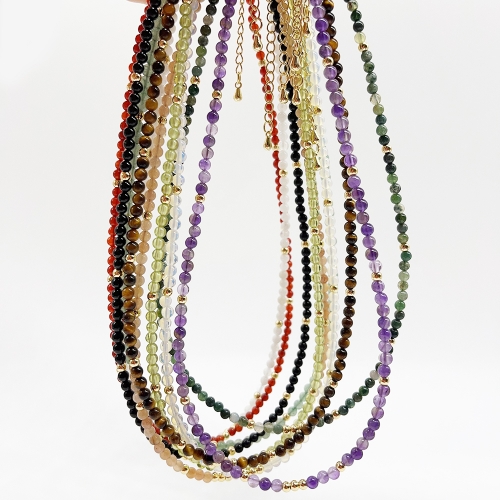 Small Gemstone Round Beads Chocker Necklaces