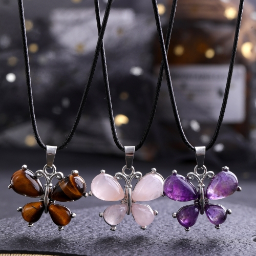 Natural Stone Butterfly Pendant Charms for Necklace