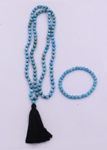 Handmade Knoted 108 Malas Blue Turquoise Necklaces and Bracelets
