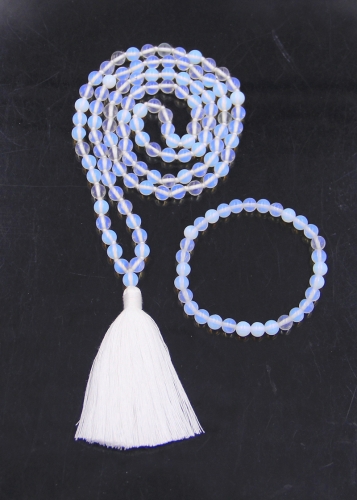 Handmade Knoted 108 Malas Opalite Opal Necklaces and Bracelets