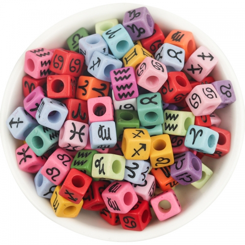 Horoscope Acrylic Cube Beads, 100 pcs per Bag