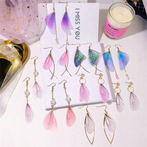 Korean Version Butterfly Pearl Chiffon Earrings