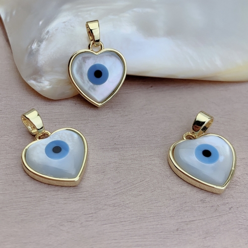 Gold Heart Blue Evil Eye Shell Pendant Charm