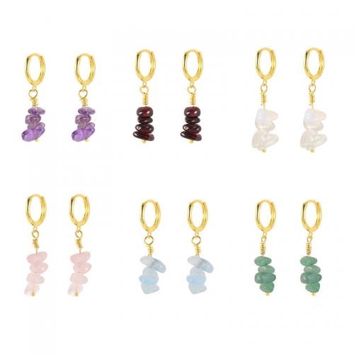 Gemstone Chips Beads Gold Earrings