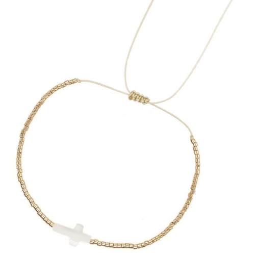Cross Shell Charm 14k gold Miyuki Seed Beads Bracelet