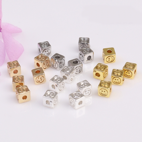 Smiley Face Square Cube Spacer Beads Real Gold Plated 4mm