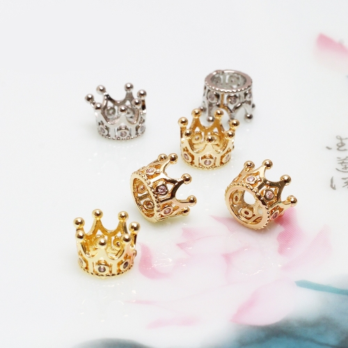 Gold Plated Zirconia Imperial Crown Shape Charms Beads